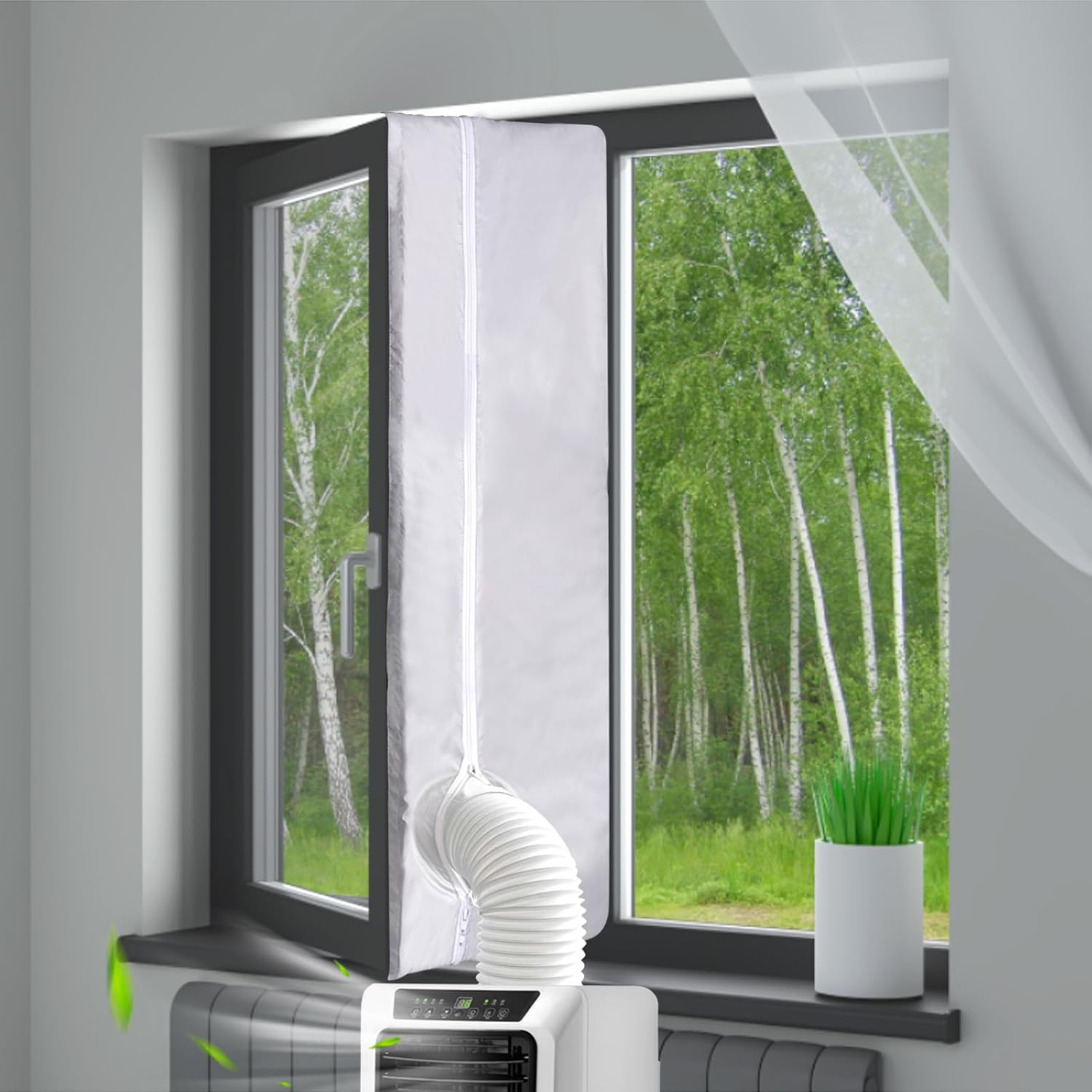 400CM (157&Prime;) Portable AC Window Vent Kit with 2 Zipper Doors, Universal Casement