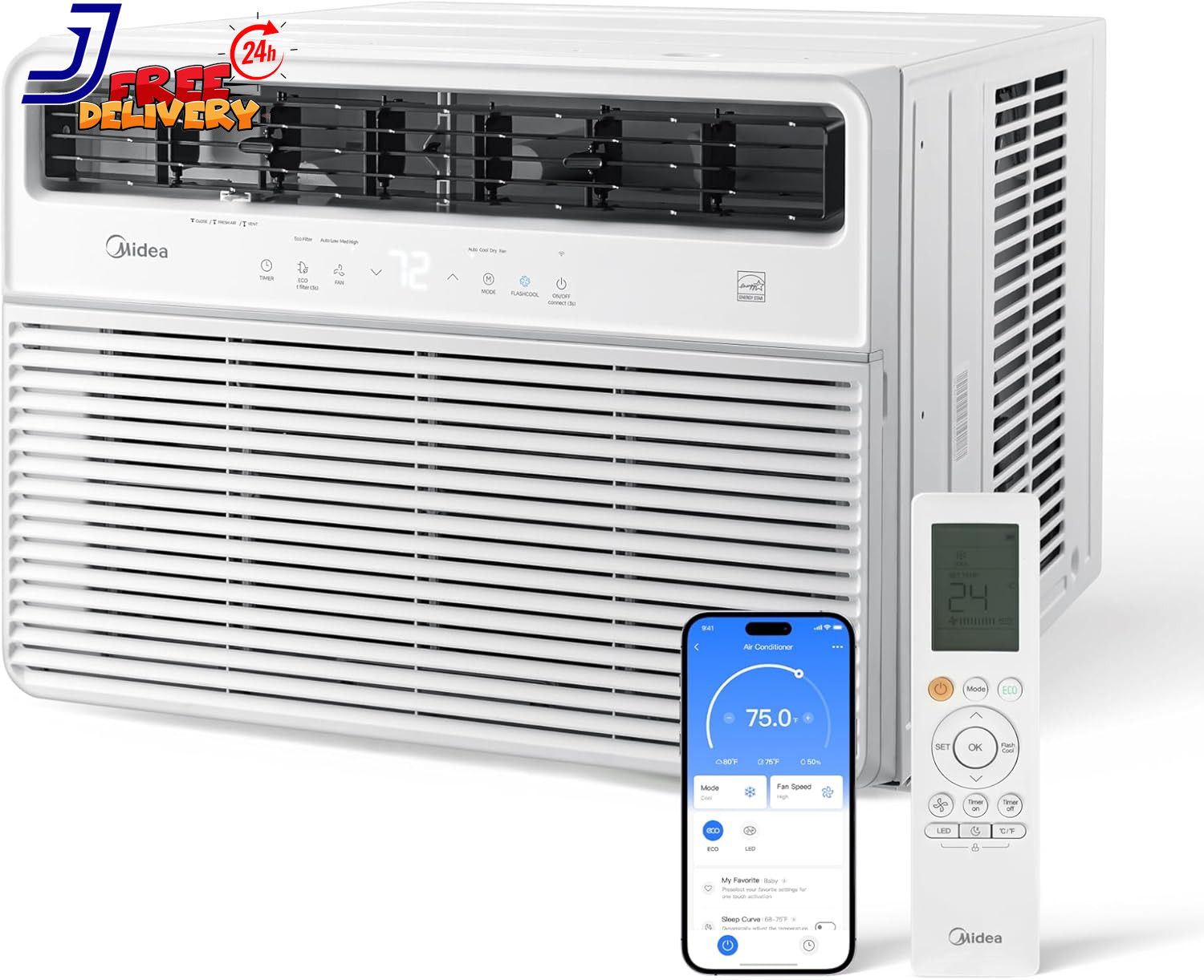 Window Air Conditioner 24000 BTU Smart Inverter Alexa Control White Midea 230V