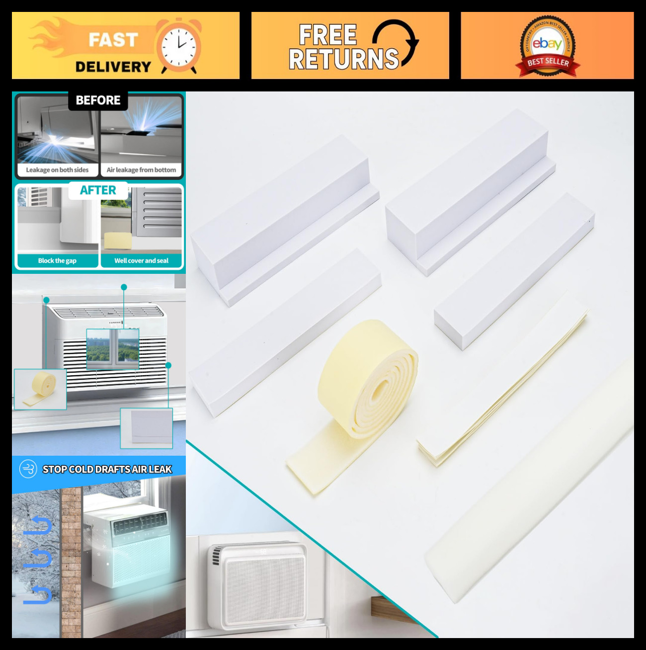 Foam Block Window Seal Kit for U Shaped Air Conditioners – Prevent Cold/Hot Air