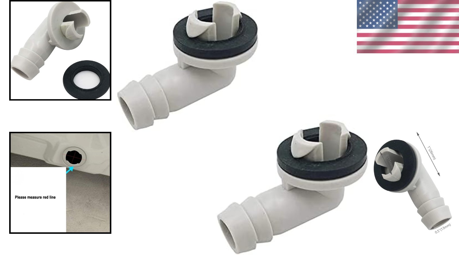 Leak Prevention 2Pcs 3/5 Inch AC Drain Hose Connector Elbows with Rubber Rings