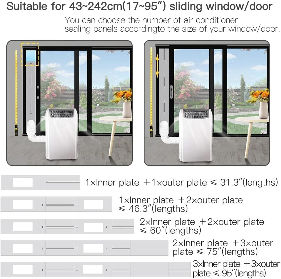 95&Prime; Sliding Door AC Vent Kit for Dual Hose Portable Air Conditioner with Screen