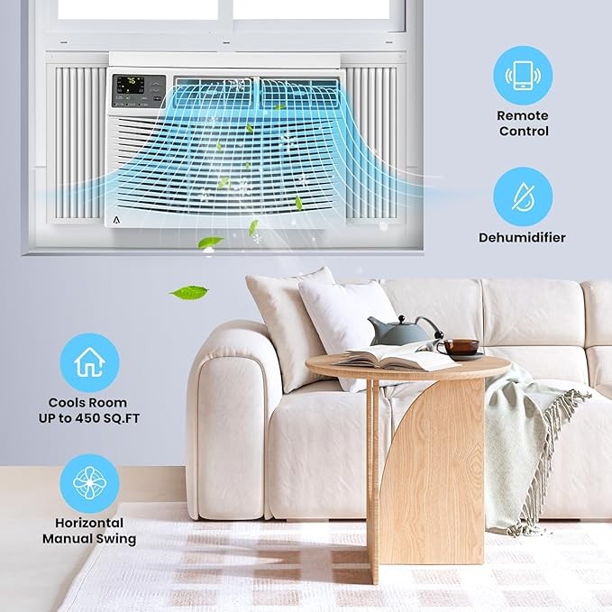 10,000 BTU Smart Window Air Conditioner for 450sp.ft w/Remote, WiFi, Install Kit