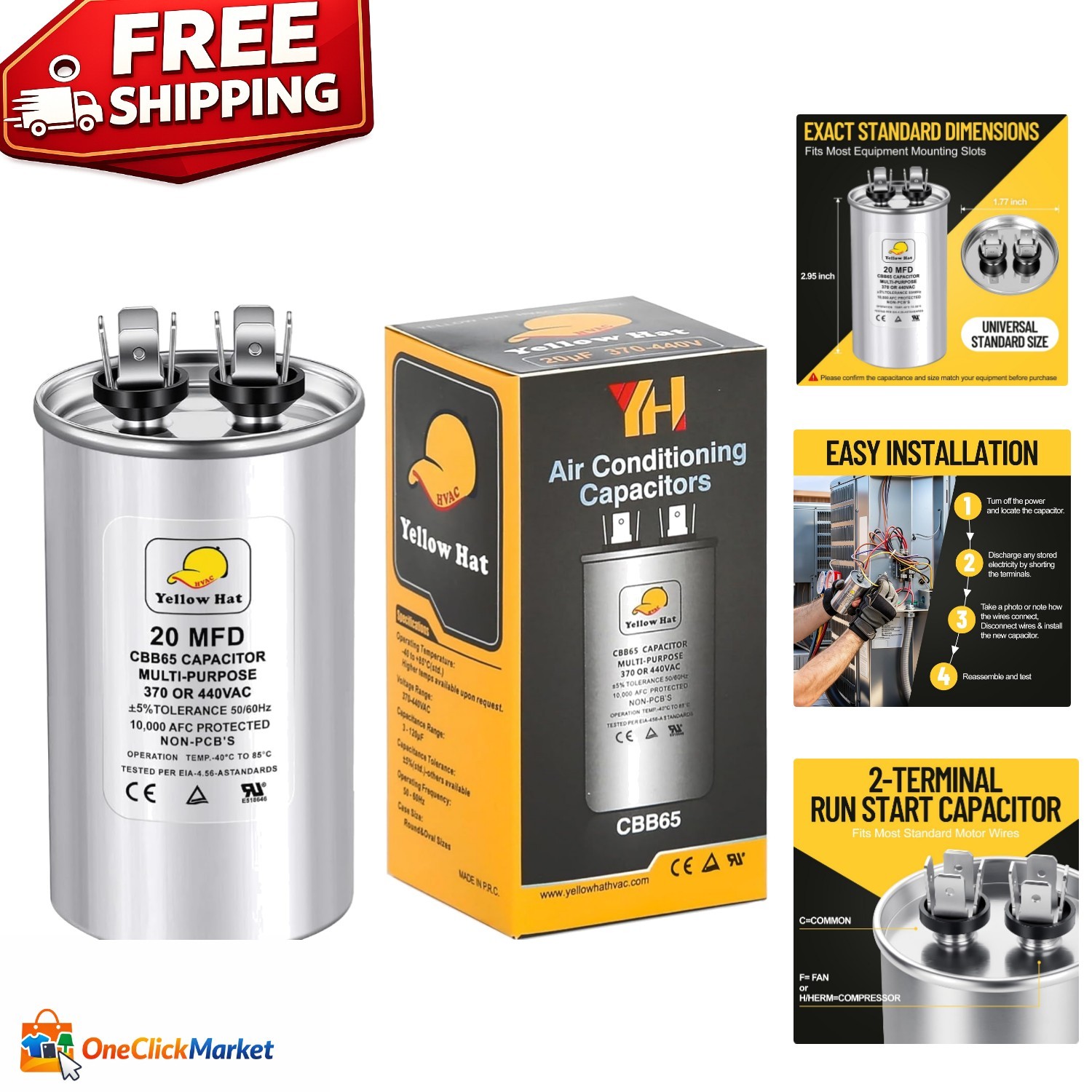 Multi-Purpose 20 uf Capacitor for HVAC Systems – 370/440 Volt Compatibility