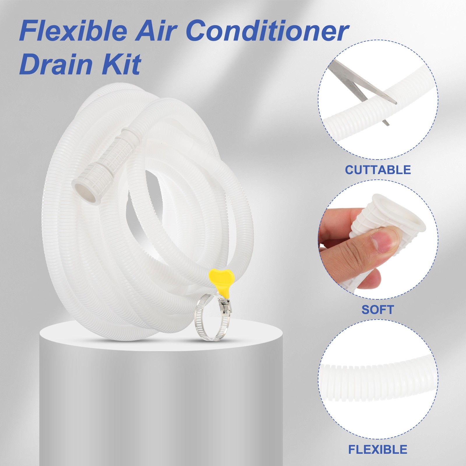 22.96ft Air Conditioner Drain Universal AC Drain Connector Hose with Clamp