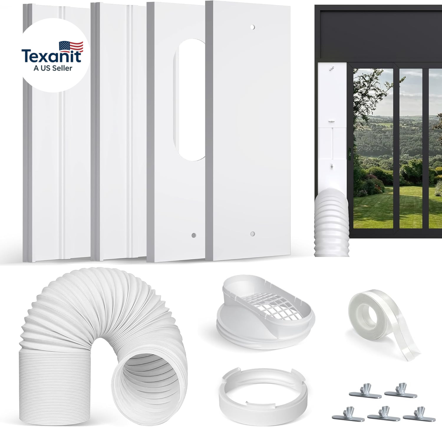 Upgraded Portable Air Conditioner Window Vent Kit, with 5.9 Exhaust Hose, 4 Slid