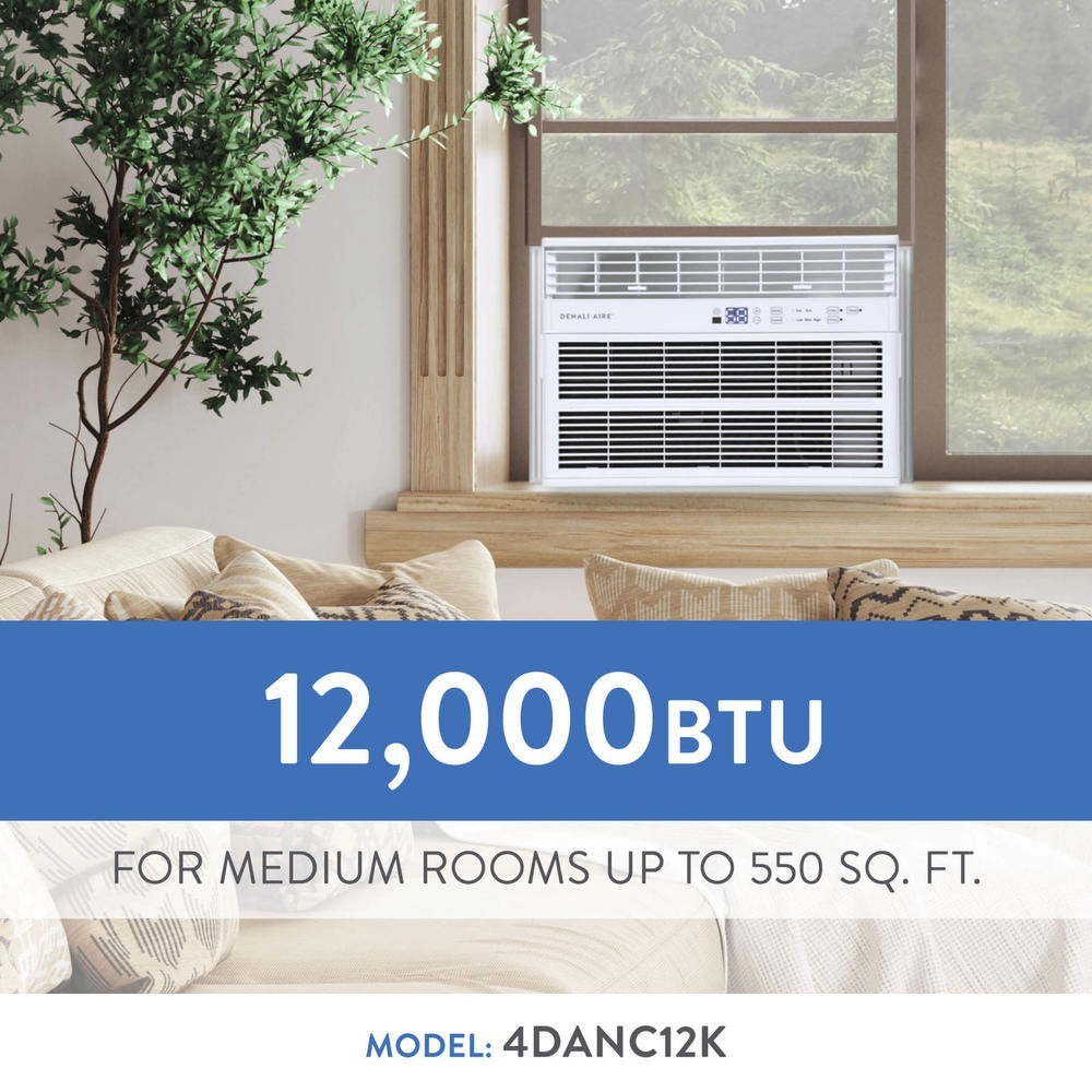 12000 BTU 115V Remote Window Air Conditioner Auto Restart 3 Fan Cooling Speed