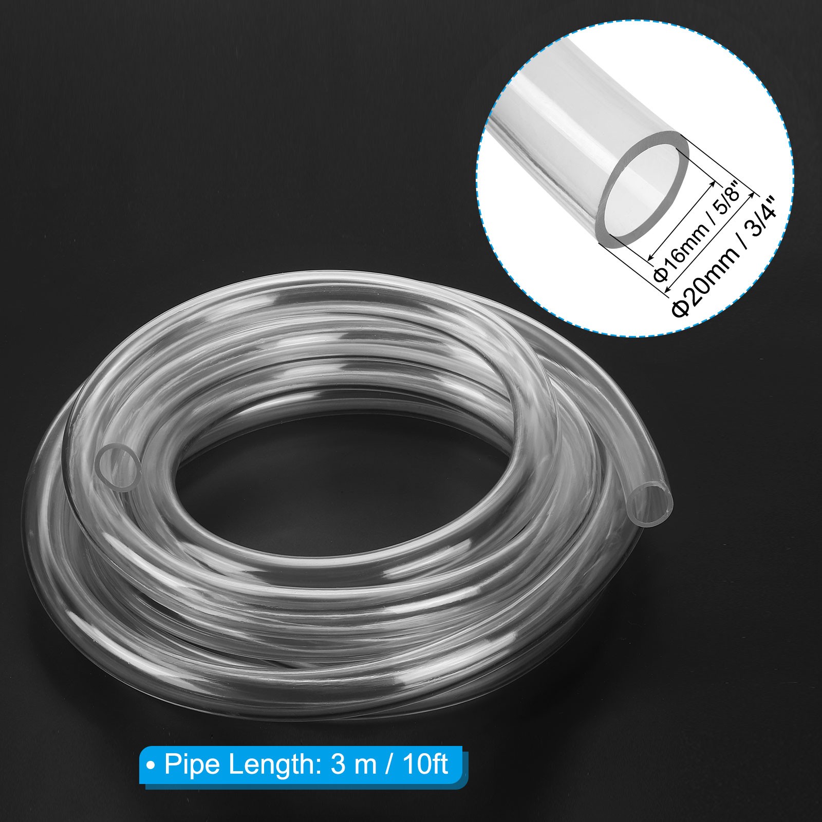 5/8&Prime; ID x 3/4&Prime; OD x 10 Ft Length Clear Vinyl Tubing with 2 Clamps