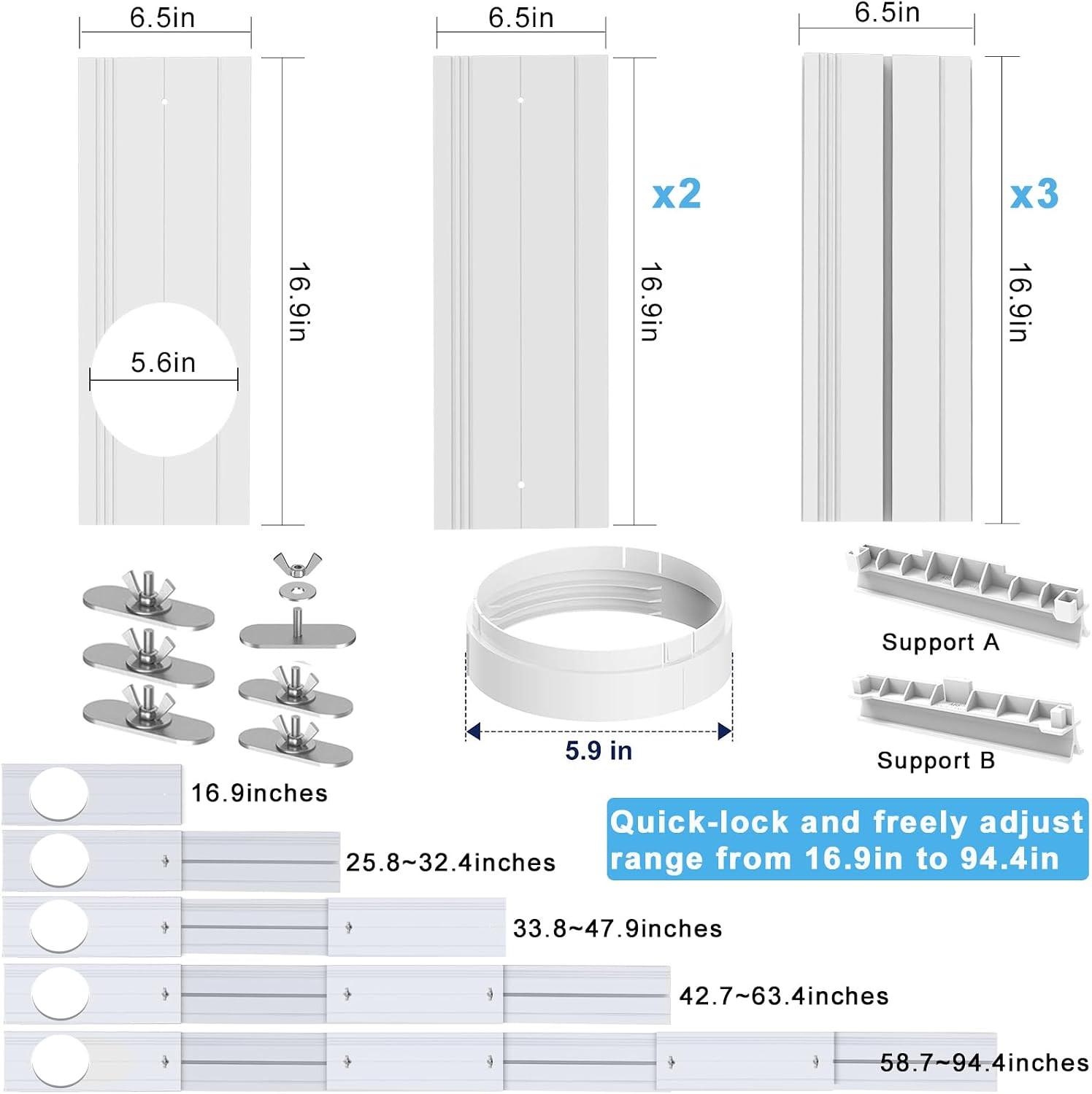 Kit de Puerta y Ventana Aire Acondicionado Portatil Placas Sello Universal 6 Pzs