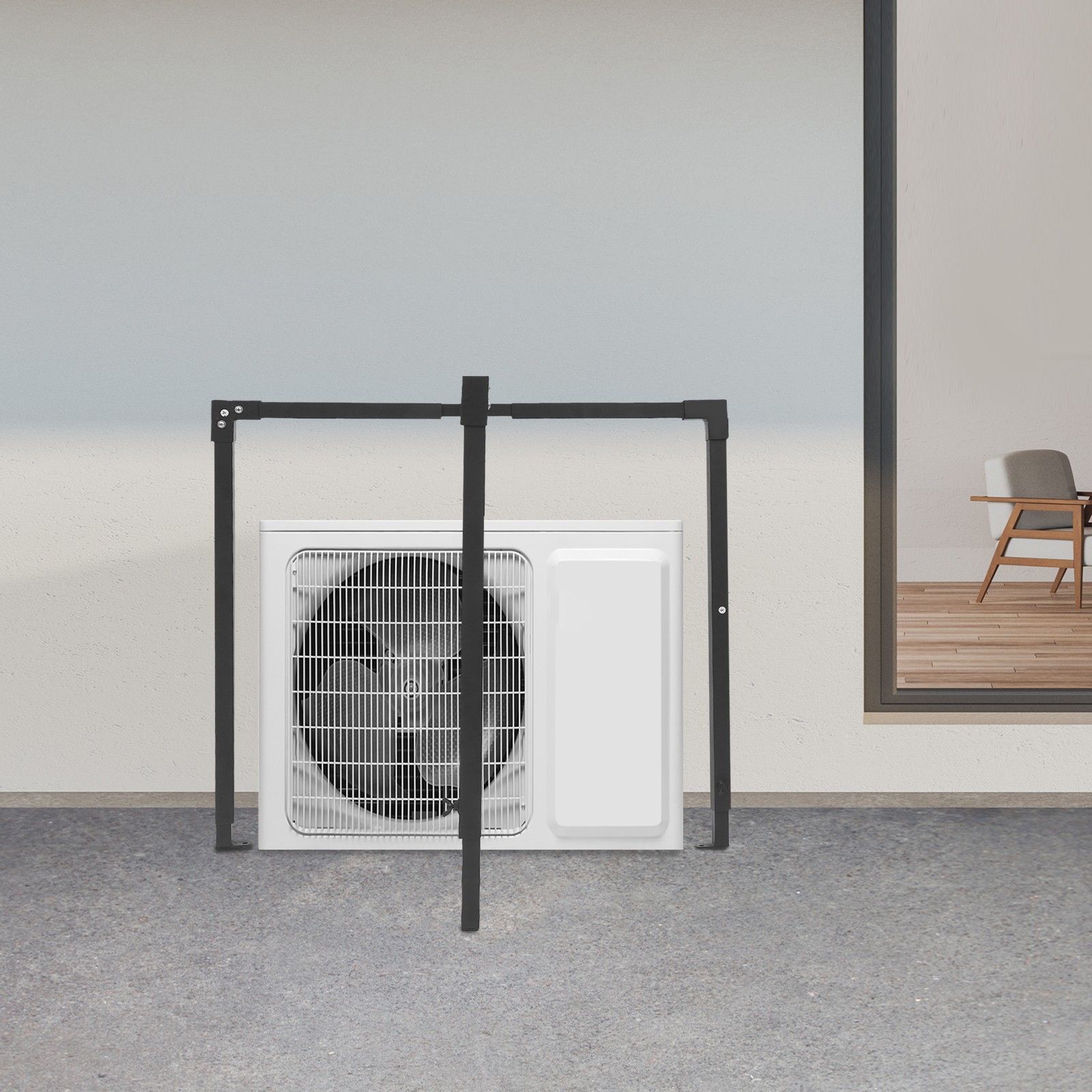 Ac Security Cage, Air Conditioner Cage, Adjustable Air Conditioner Cage Black