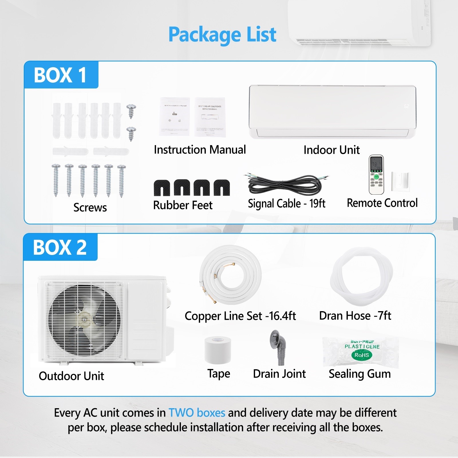 Bonnlo Ductless Mini Split AC with Heater, Split-System Wall Air Conditioner