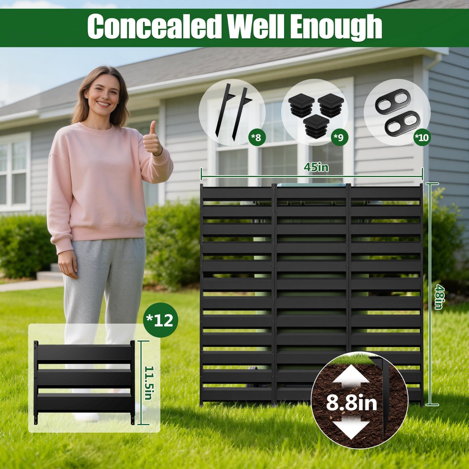 48x45in Air Conditioner Privacy Fence Screen & Trash Can Enclosure – No Dig Outd