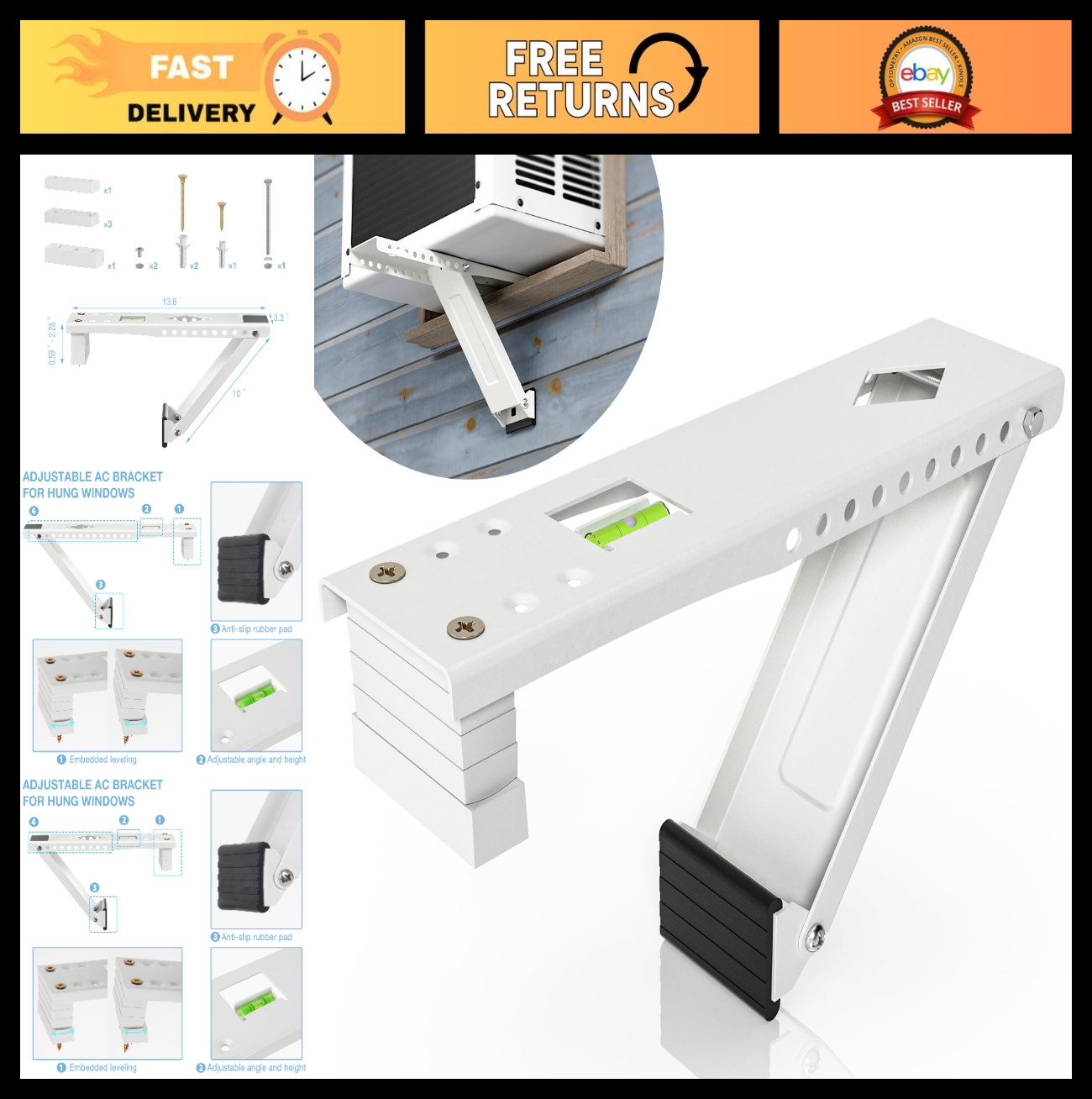 Universal Window AC Bracket – Air Conditioner Support Mount for Hung Windows, 85