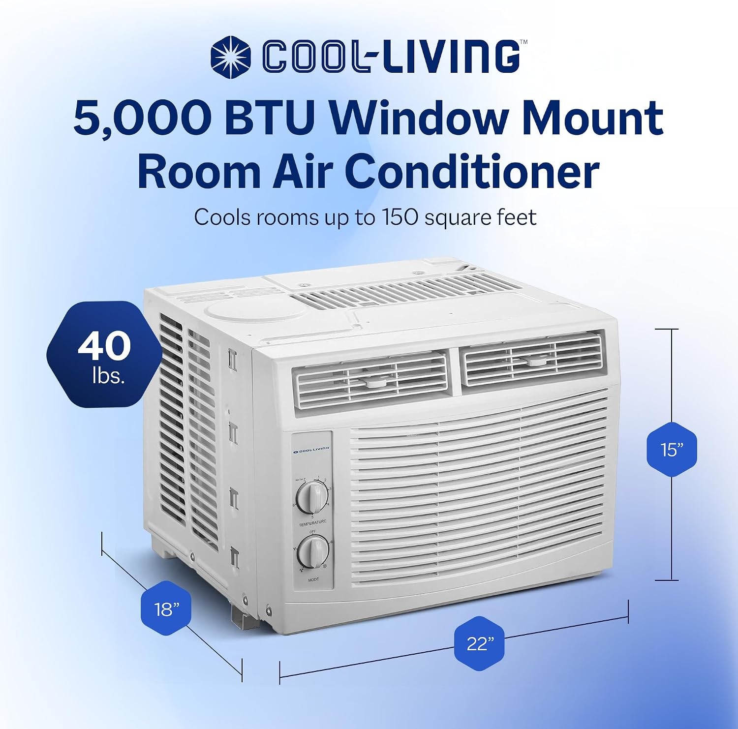 Cool Living 5,000 BTU 9.7 EER 115V Window Mount Room Air Conditioner AC Unit