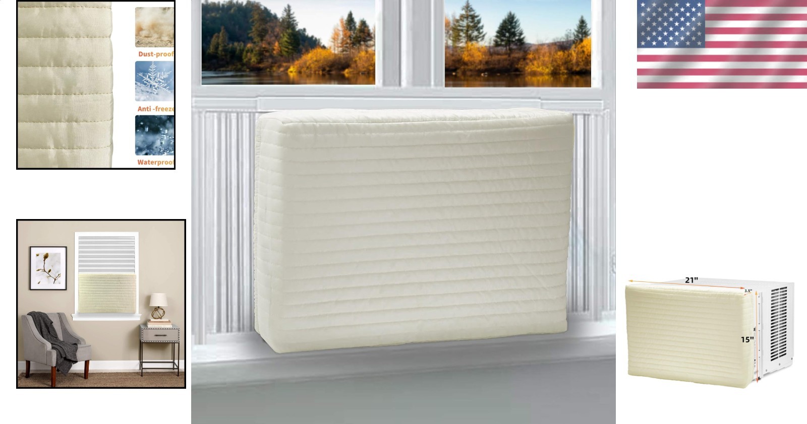 Indoor Window AC Cover Beige Polyester Draft Stopper 21×15 Energy Saver Durable