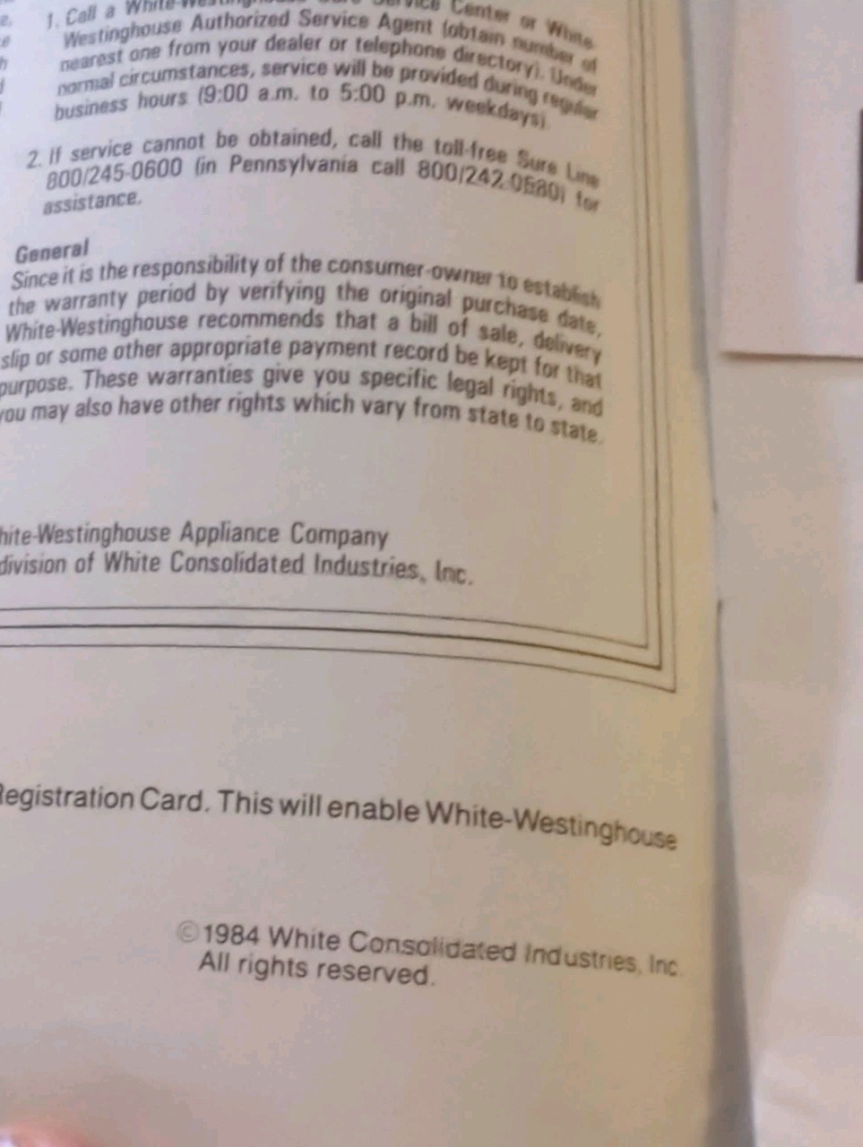 White Westinghouse Room Air Conditioner Manual Owners Guide 1984 Instructions