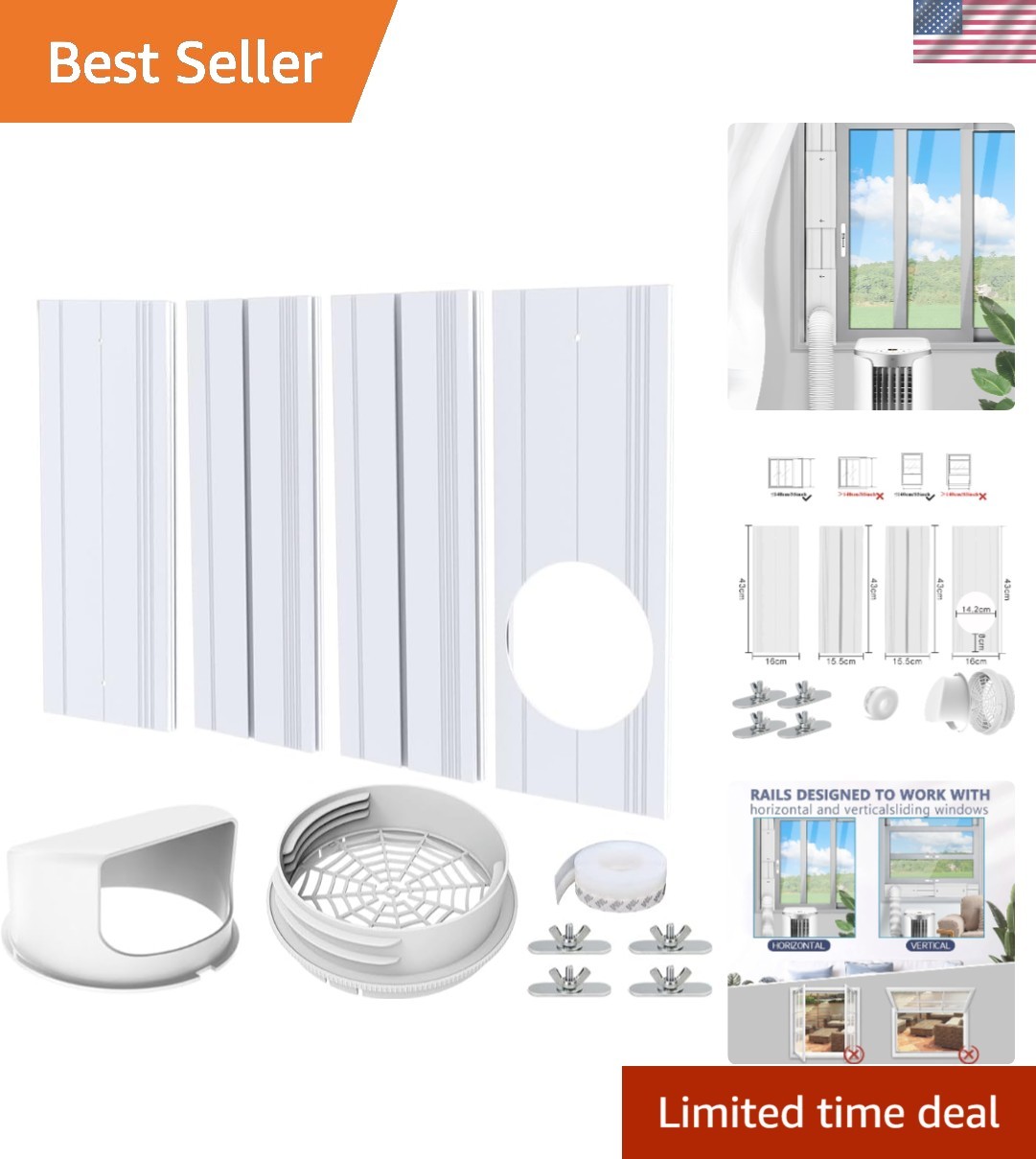 Air Conditioner Window Vent Kit Seal for 13cm 15cm Exhaust Hose Fits 43-140cm…