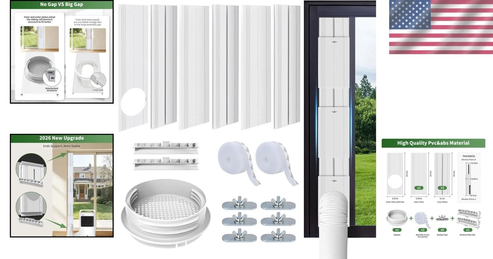 Portable AC Vent Kit for Window/Sliding Door with 4-in-1 Coupler Filter Adjus…