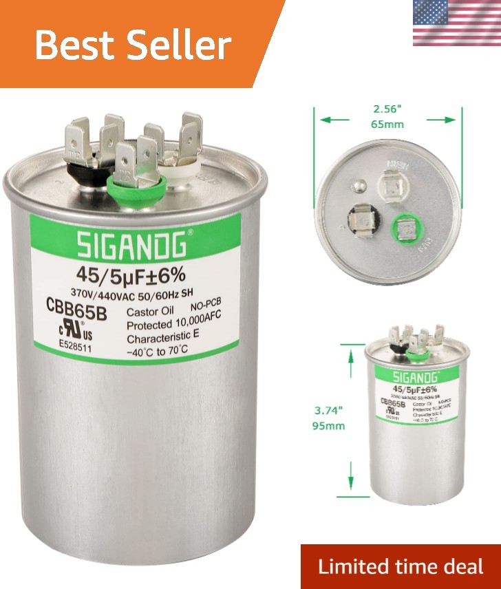 Compact 45/5 uF Capacitor, 370V/440V for Efficient Air Conditioner Performance