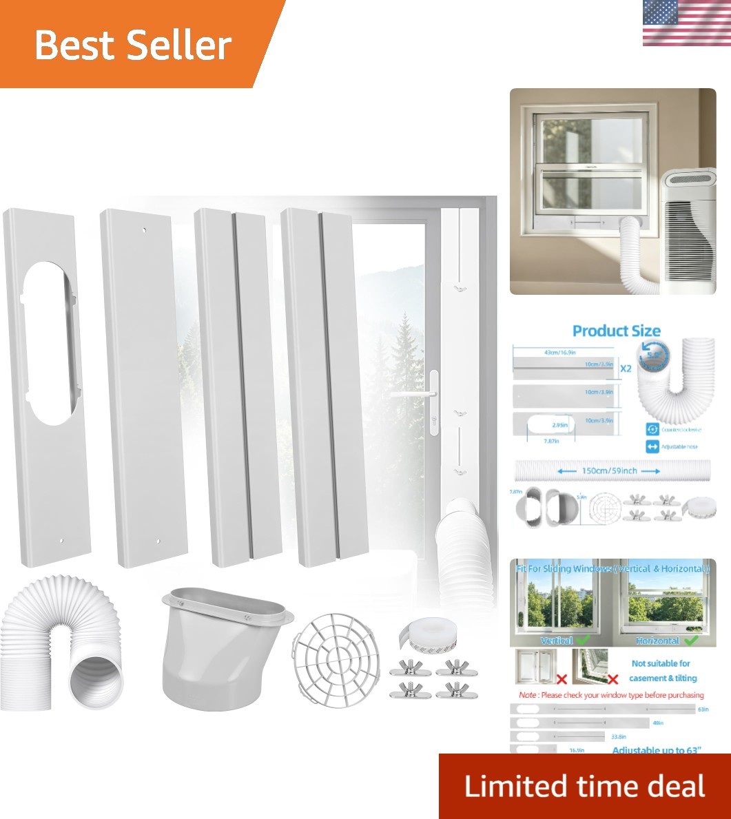 Portable AC Window Vent Kit Adjustable Fits Sliding Vertical Horizontal Windows