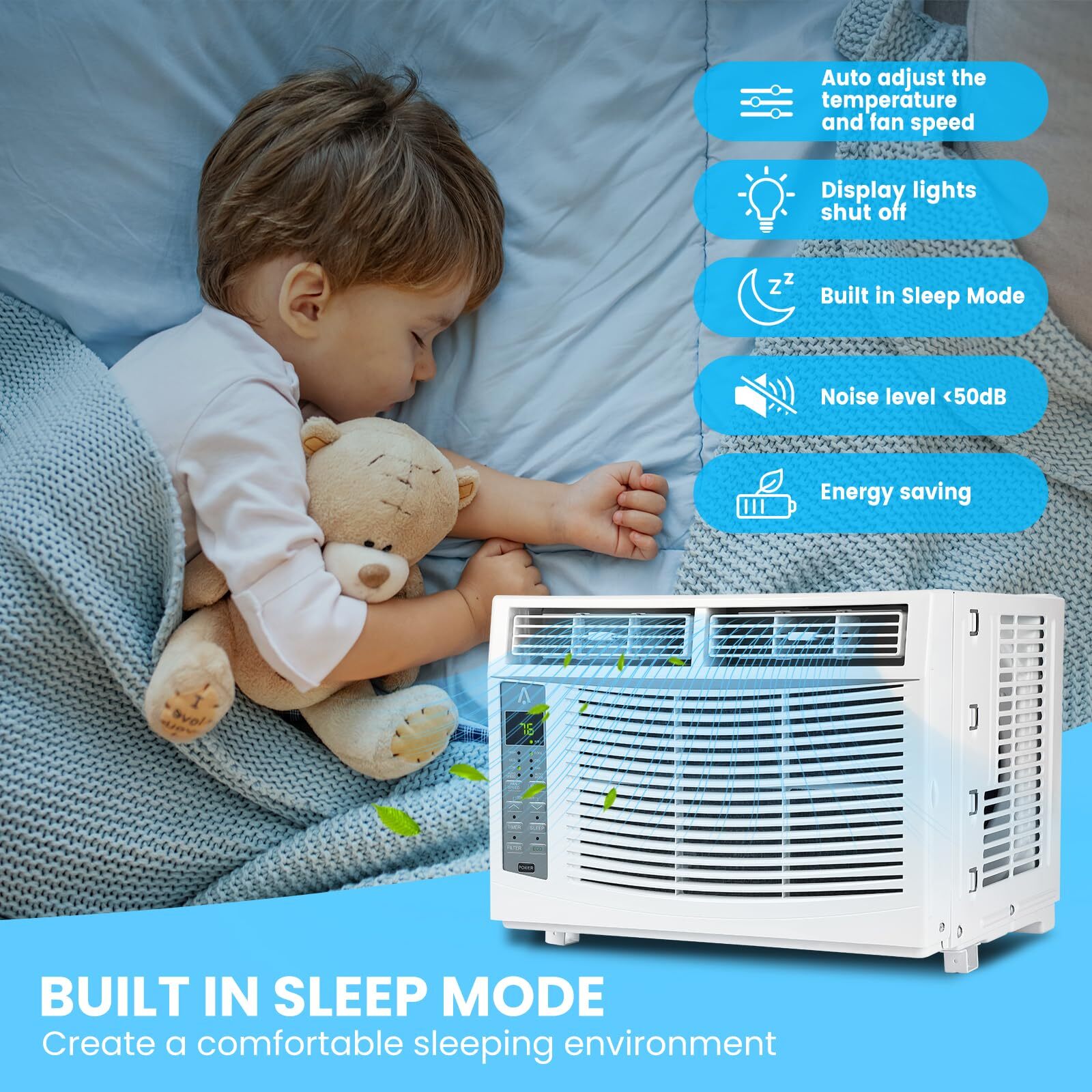 6000BTU Window Air Conditioner Mini Window AC Unit WIFI Timer w/Remote Control