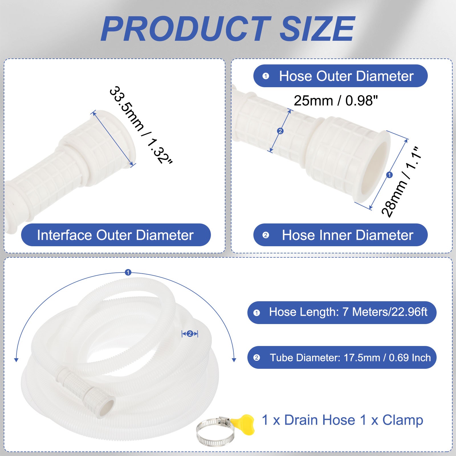 22.96ft Air Conditioner Drain Universal AC Drain Connector Hose with Clamp