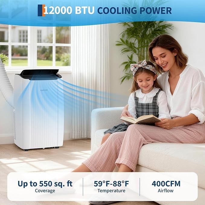 ❄️12,000 BTU Portable Air Conditioner Cools up to 550 Sq.Ft, 3-in-1 Portable AC