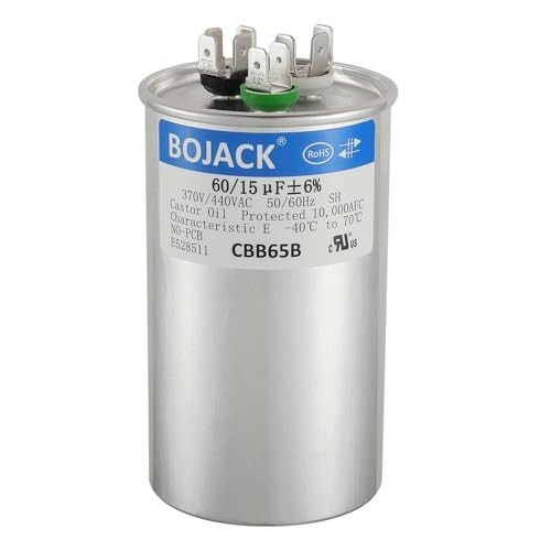 60/15 uF Dual Run Capacitor 370/440 VAC for AC Motor, Heat Pump & Fan Start