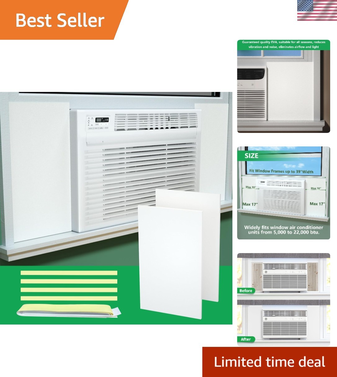 Thermal Insulation Panels for Window ACs, 2 Pieces 17 » x 10 », Easy Cut