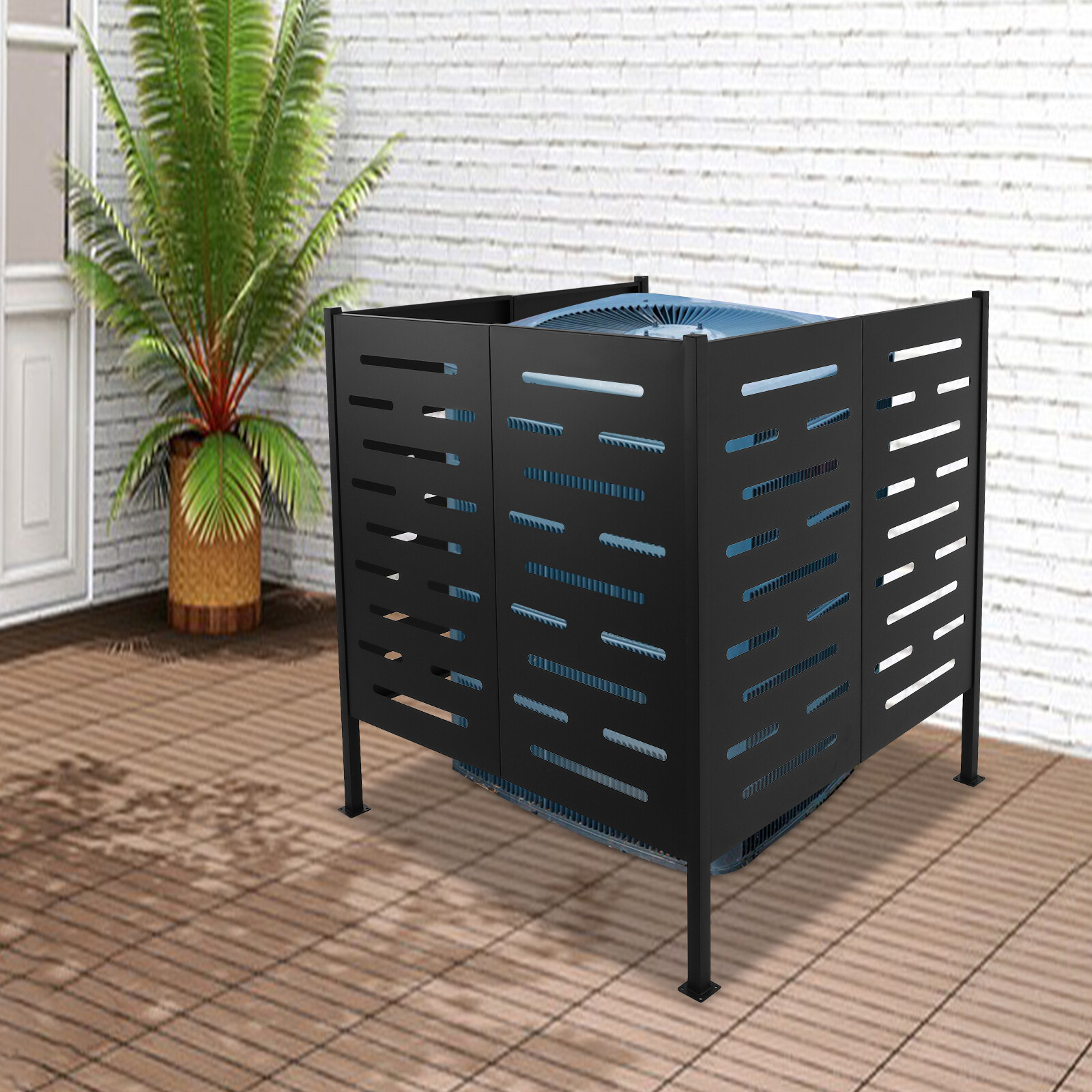42x44in Black AC Unit Fence Outdoor Iron Enclosure for Privacy & Protection