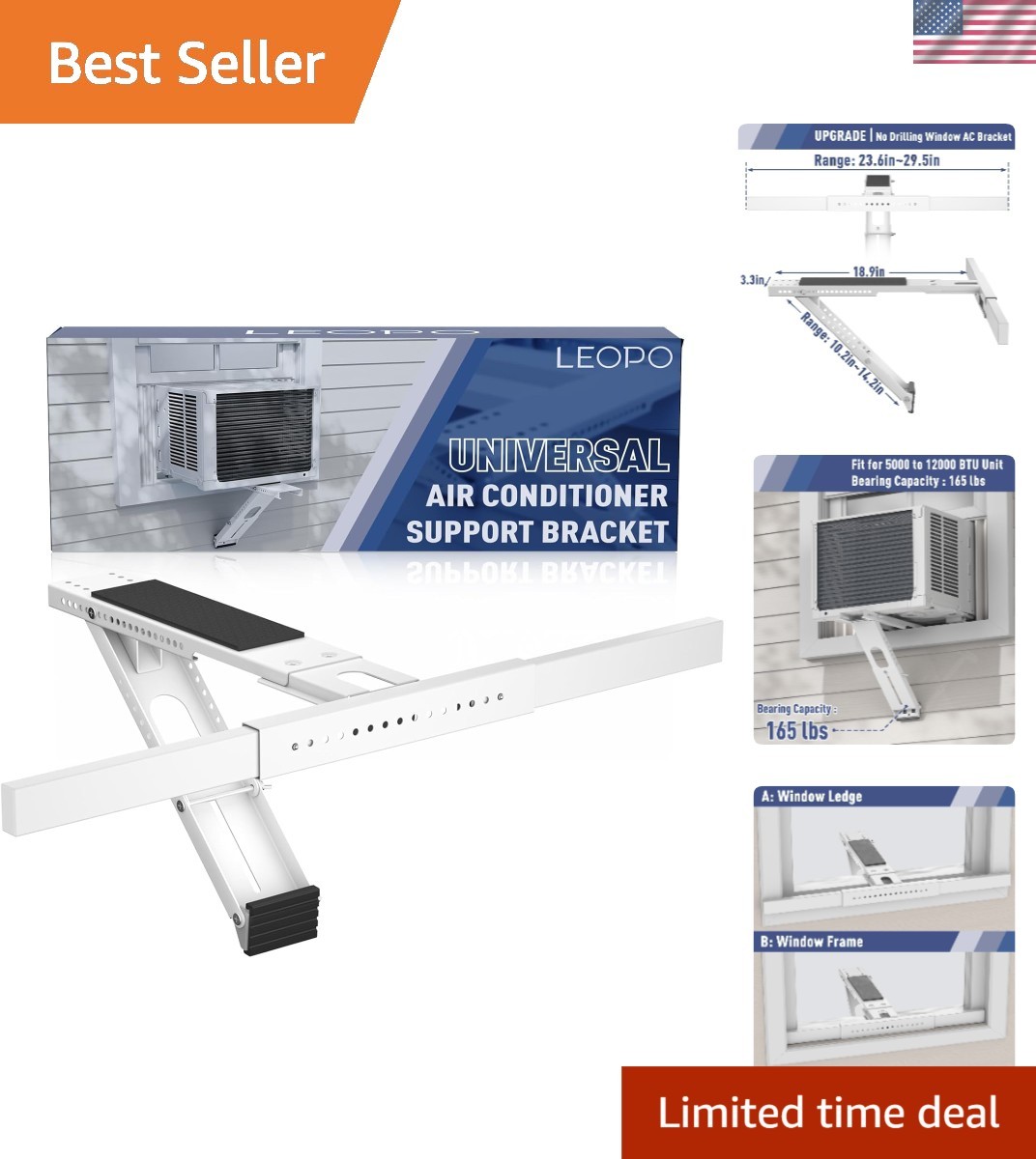 Steel AC Support Bracket for Double & Single Hung Windows, 29.5&Prime;