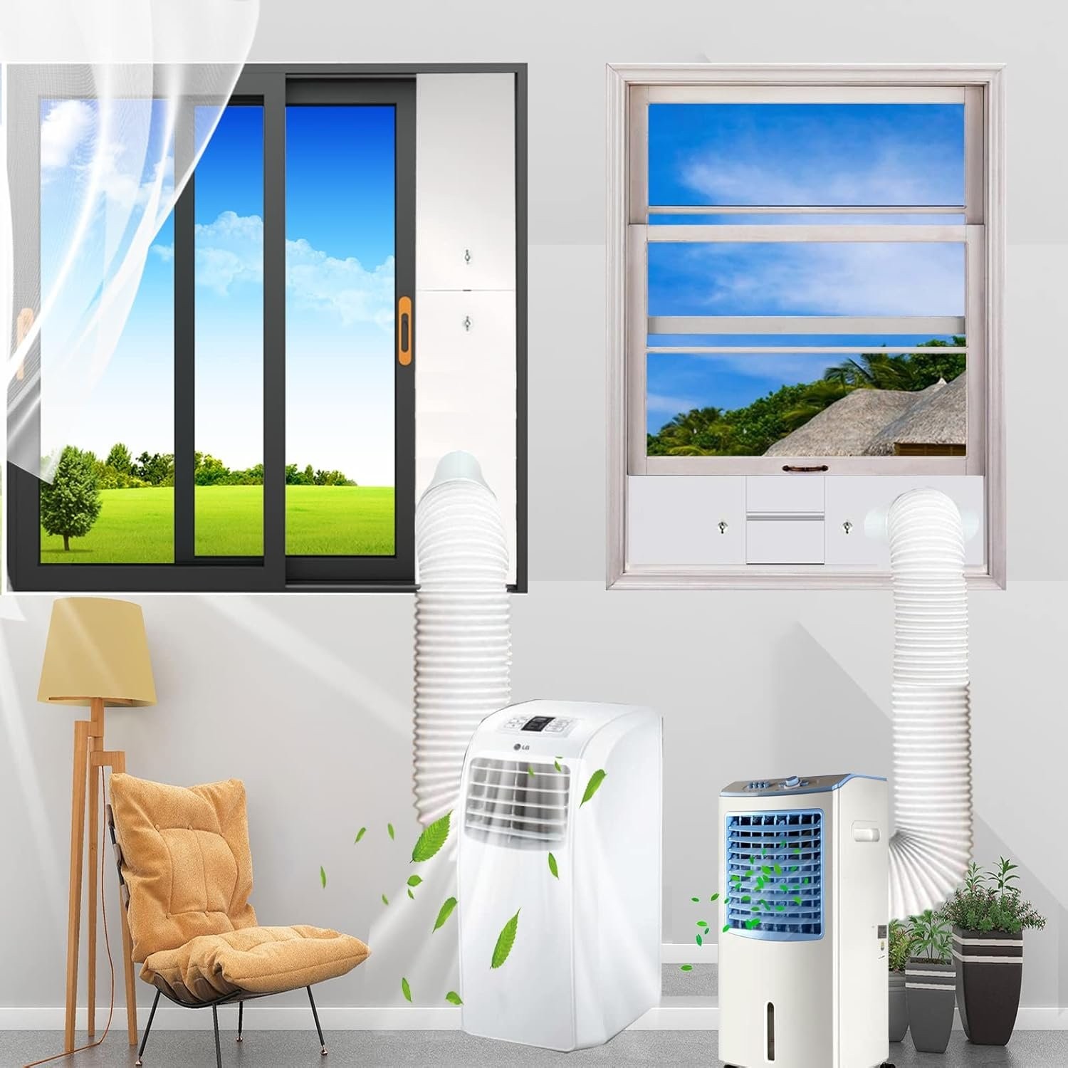 AC Window Vent Kit for Portable Units with 59&Prime; Exhaust Hose and Sealing Tape
