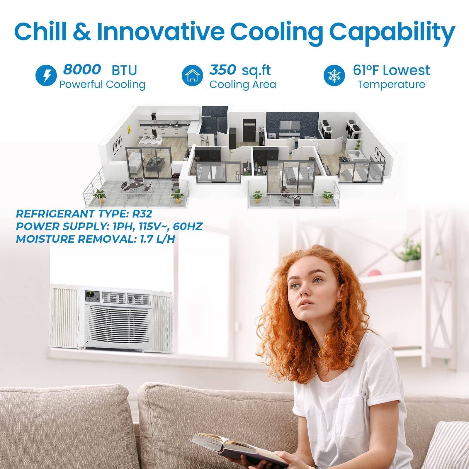 Garvee 8000 BTU Window Air Conditioner Unit w/ Remote Control for Bedroom,Office